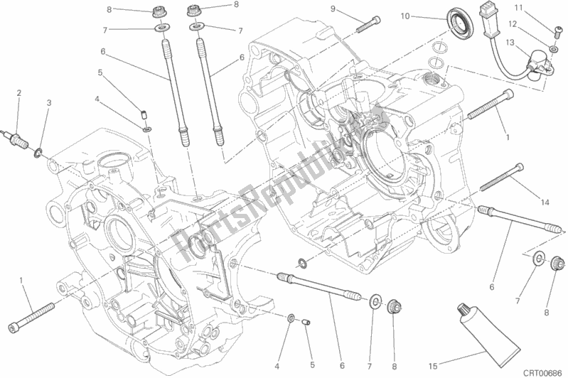 All parts for the Half-crankcases Pair of the Ducati Scrambler Urban Enduro Thailand 803 2016